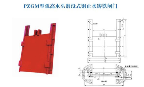 PZGM型高水头潜没式铜止水铸铁闸门布置结构图