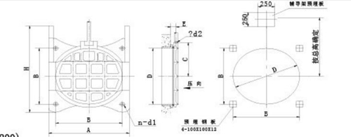 AYZ-1400mm到AYZ-3000mm暗杆式铸铁镶铜圆闸门安装布置结构图