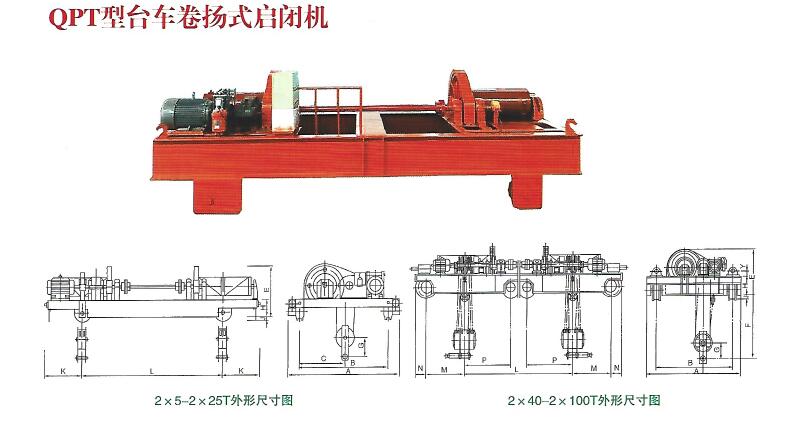 QPT-（2×5-2×25T）型台车卷扬启闭机基本技术参数及尺寸