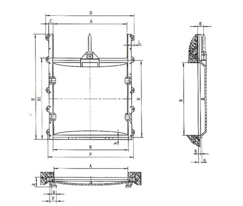 PGZ型0.8*0.8米单向平面拱形铸铁闸门安装结构图
